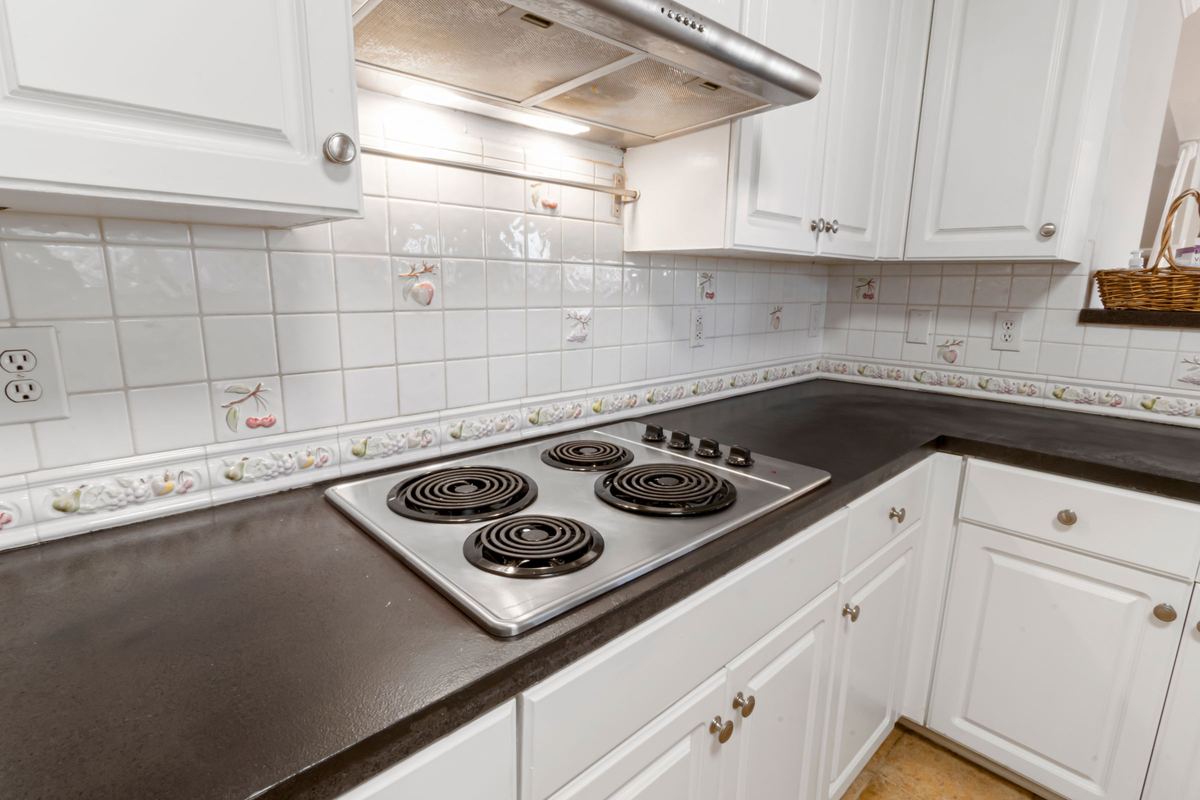 Electric solid-plate stove top on a kitchen counter